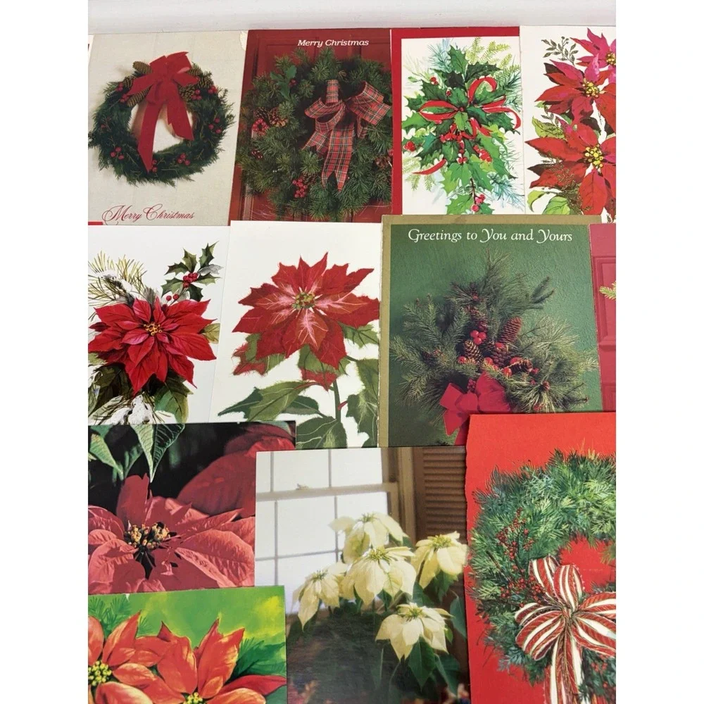 Vintage Christmas Cards Fronts ONLY Greenery Trees Wreaths Scrapbook Crafts 50+